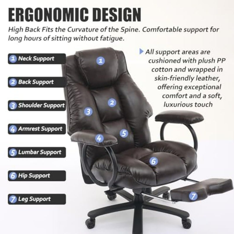 Ergonomic big and tall office chair designed for heavy-duty support up to 500lbs featuring back pain relief adjustable footrest and comfortable cushioning; ideal for long hours at the desk home offices and executive workspaces. - Image 4