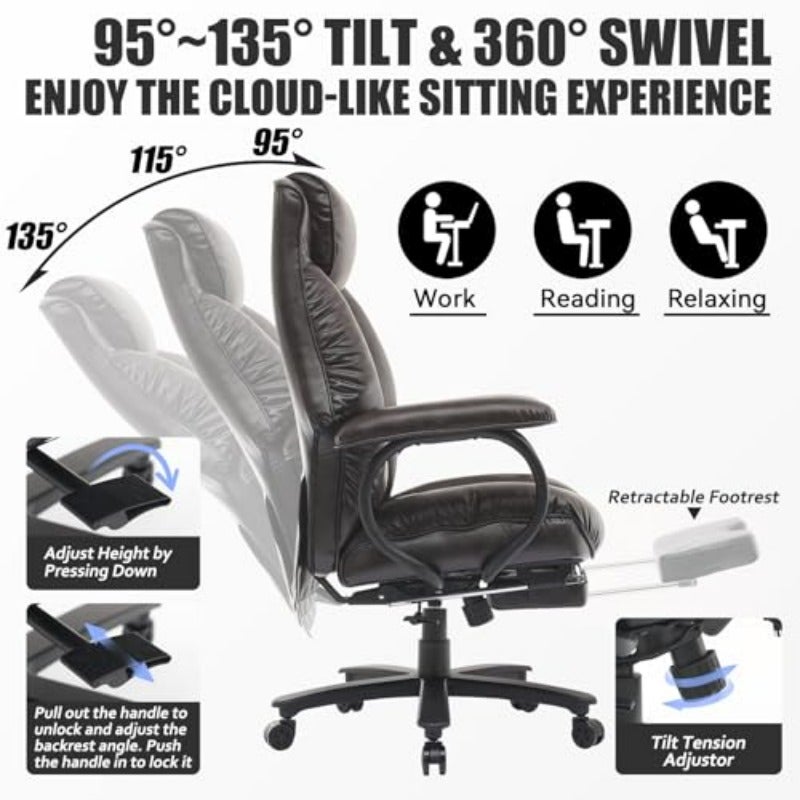 Ergonomic big and tall office chair designed for heavy-duty support up to 500lbs featuring back pain relief adjustable footrest and comfortable cushioning; ideal for long hours at the desk home offices and executive workspaces. - Image 3