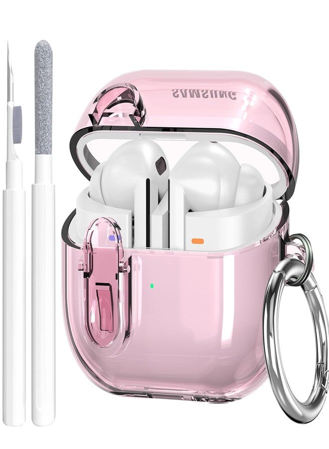 OTOPO Compatible with Samsung Galaxy Bud 3 Pro Case/Buds3/Buds 3 FE Case Clear Lock Clip with Cleaner Kit, Transparent TPU Galaxy Buds Pro 3 Protective Cover Men Women with Carabiner, Clear Pink - Image 1