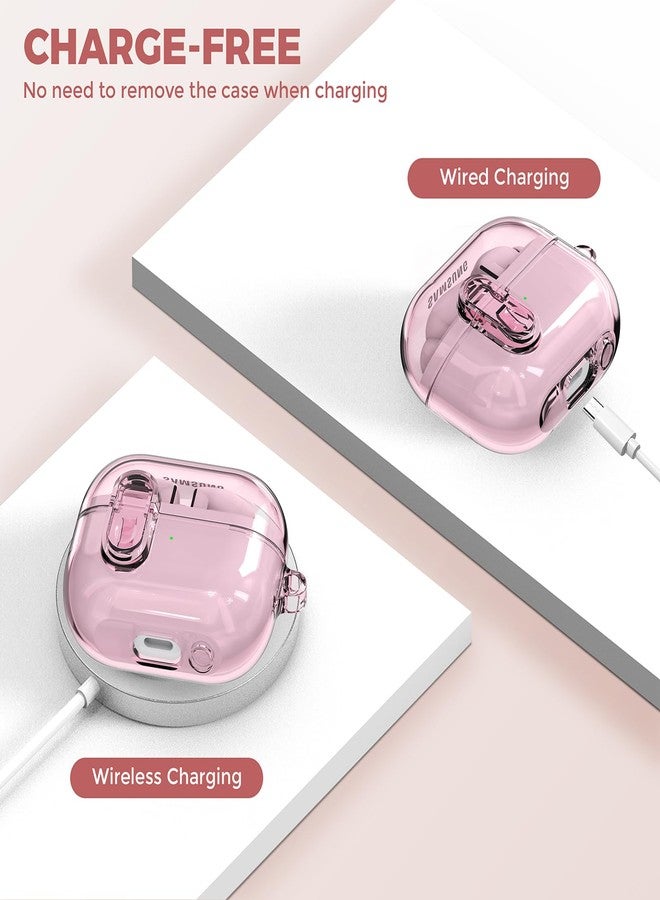 OTOPO Compatible with Samsung Galaxy Bud 3 Pro Case/Buds3/Buds 3 FE Case Clear Lock Clip with Cleaner Kit, Transparent TPU Galaxy Buds Pro 3 Protective Cover Men Women with Carabiner, Clear Pink - Image 4