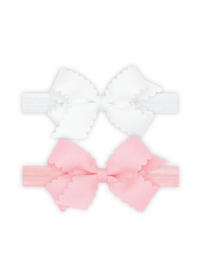 Wee Ones Wee Ones Girls' Two-Pack of Grosgrain Bows with Scalloped Edge on a WeeStay Hair Clip, Handmade, Mini, White/Pink  - Image 1