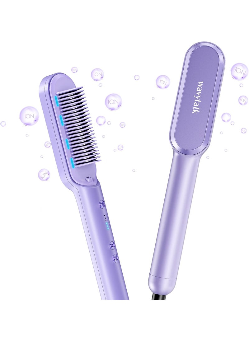 wavytalk Wavytalk Hair Straightener Brush Sleek Sweep Ionic Straightening Brush with 6 Temperature Adjust AntiScald Ceramic Straightening Comb Fast Heating for Home Salon Dual Voltage Purple 