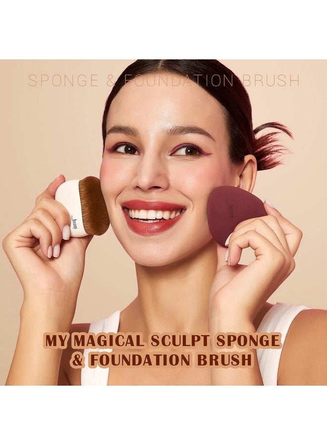 جيساب فرشاة مكياج جيسوب، فرشاة كريم أساس مع إسفنجة مكياج، فرشاة كابوكي واحدة للبودرة السائلة أو الكريمية أو الخالية من العيوب، فرشاة تجميل الوجه، T882 - Image 2