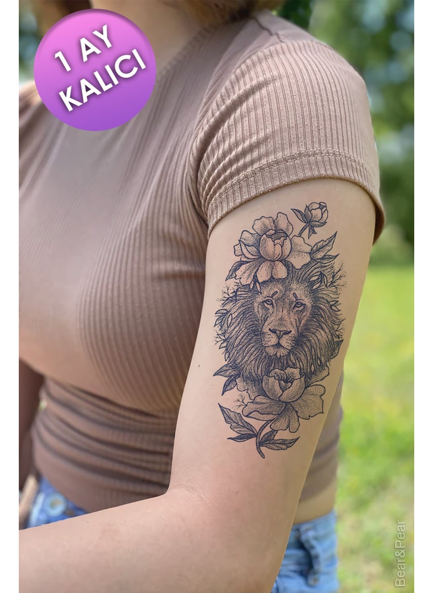 BP Tattoo - 1 Month Permanent Tattoo Real Tattoo Look Flower and Lion Tattoo - Image 1