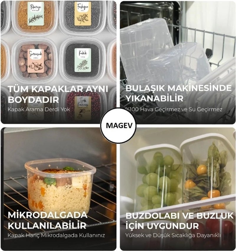 Magev Plastic White Serigraphy Labeled 4-Piece Peggy Rectangular Storage Container Set 1X(1500-1150-800-400 Ml)