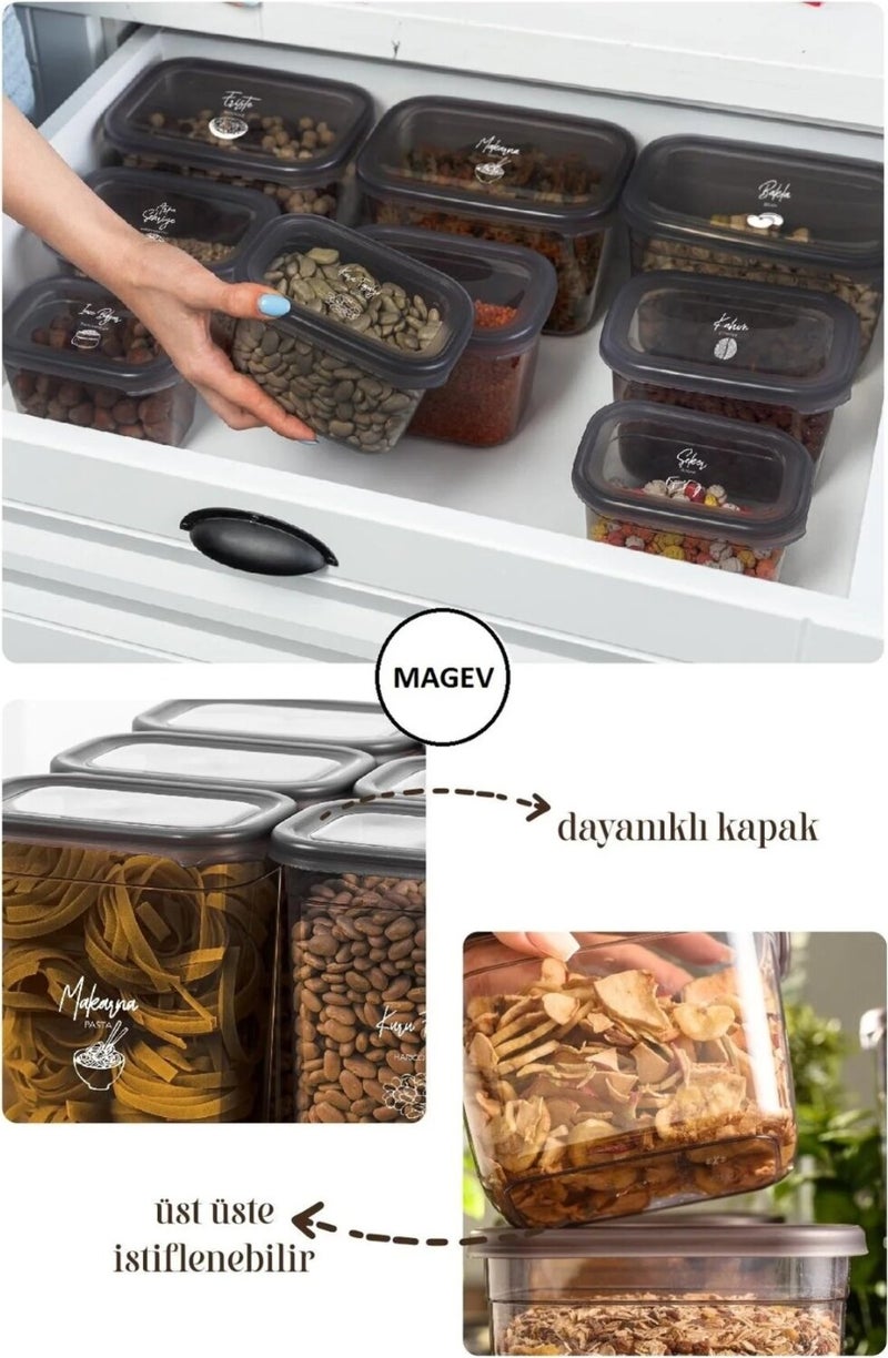 Magev Plastic White Serigraphy Labeled 4-Piece Peggy Rectangular Storage Container Set 1X(1500-1150-800-400 Ml)