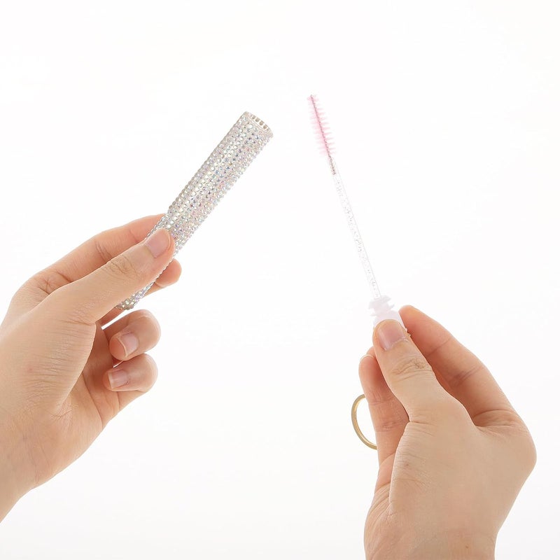FENICAL Diamond Crystal Handle Eyelash Brush Tube, Disposable Lash Brush Applicator with Rhinestone Decoration, Portable Mascara Wand for Eye Makeup and Travel Use - Image 4