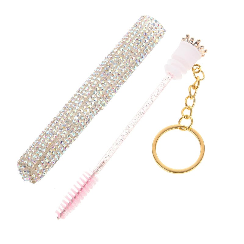 FENICAL Diamond Crystal Handle Eyelash Brush Tube, Disposable Lash Brush Applicator with Rhinestone Decoration, Portable Mascara Wand for Eye Makeup and Travel Use - Image 1