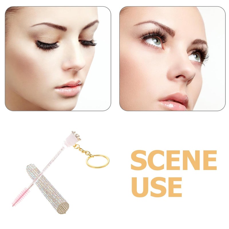 FENICAL Diamond Crystal Handle Eyelash Brush Tube, Disposable Lash Brush Applicator with Rhinestone Decoration, Portable Mascara Wand for Eye Makeup and Travel Use - Image 3