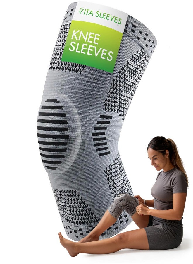 FREEZE2TRIM Vita Sleeves Knees 7-Zone Compression Sleeve Brace | Breathable Lightweight Support Sore Stiff Knee in Running, Sports, Workouts | Anti-Slip Grip, Moisture-Wicking (S/M-L/XL) (Small/Medium) - Image 1