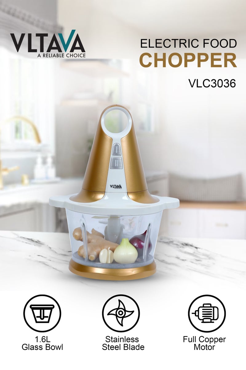 VLTAVA Electric Food Chopper 300W – 1.6L Glass Bowl | SUS 304 Stainless Steel Double Blades | Full Copper Motor | One-Touch Operation | Quiet Chopping Machine for Meat, Vegetables & Purees – VLC3036 - Image 4