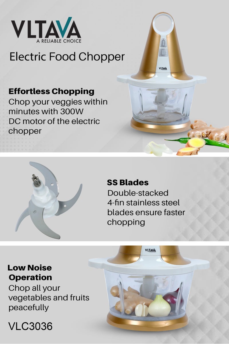 VLTAVA Electric Food Chopper 300W – 1.6L Glass Bowl | SUS 304 Stainless Steel Double Blades | Full Copper Motor | One-Touch Operation | Quiet Chopping Machine for Meat, Vegetables & Purees – VLC3036 - Image 2