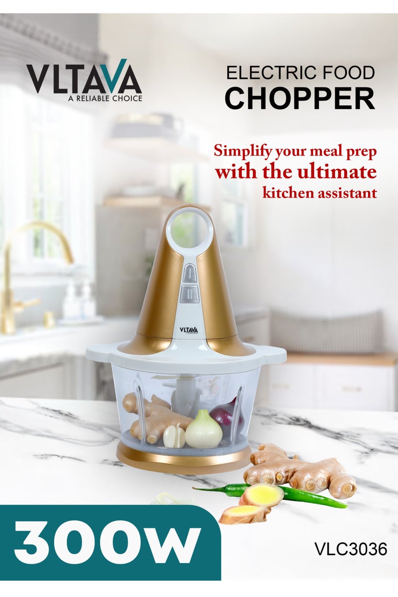 VLTAVA Electric Food Chopper 300W – 1.6L Glass Bowl | SUS 304 Stainless Steel Double Blades | Full Copper Motor | One-Touch Operation | Quiet Chopping Machine for Meat, Vegetables & Purees – VLC3036 - Image 3