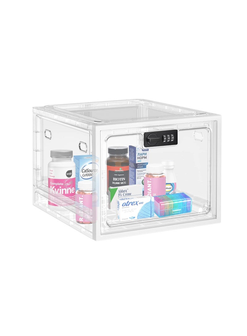 Y&D Clear Medication Lock Box, Lockable Storage Box for Safe Medicine Storage, Refrigerator Food Snack Locking iPad Phone School Office and Kitchen Home Safety - Image 1