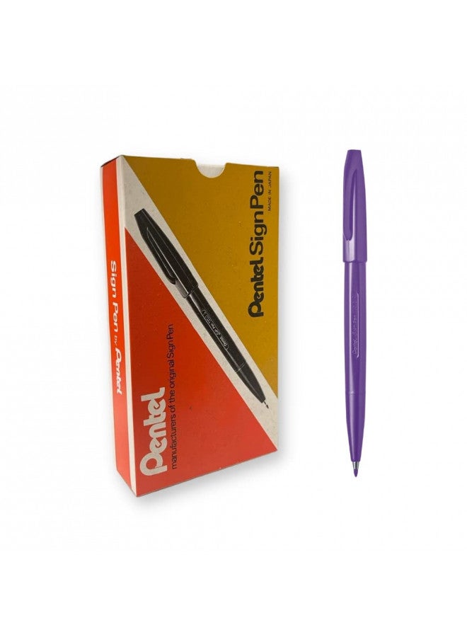 Pentel Sign Pen Fiber-Tipped Pen, Violet Ink, Box of 12 (S520-V) - Image 1