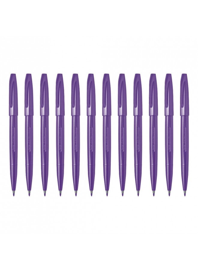 Pentel Sign Pen Fiber-Tipped Pen, Violet Ink, Box of 12 (S520-V) - Image 2