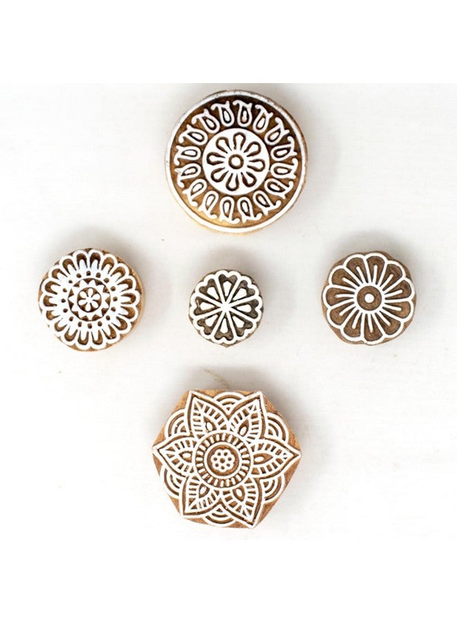 Hashcart | Set of 5 | Wooden Handcarved Designer Blocks for Printing/Stamps for Mahndi/Saree Border/Scrapbooking/Fabric Textile Paper/Kids/Art Work - Image 2