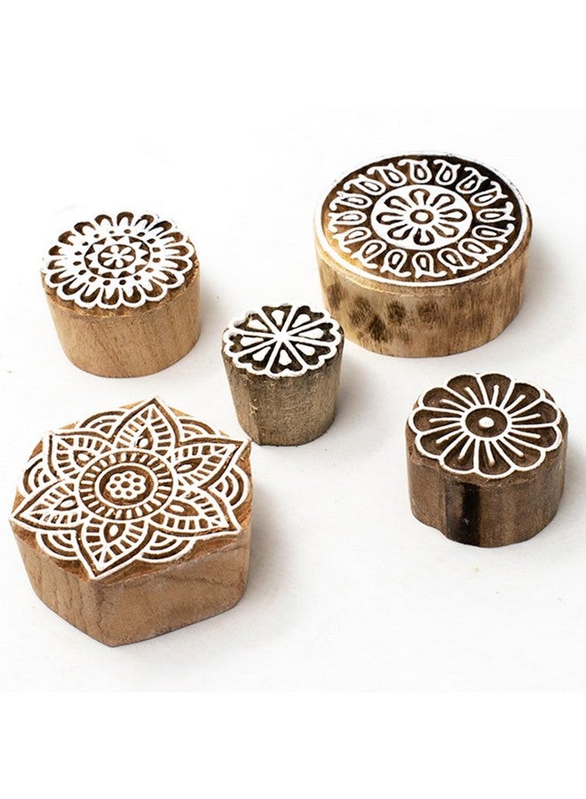 Hashcart | Set of 5 | Wooden Handcarved Designer Blocks for Printing/Stamps for Mahndi/Saree Border/Scrapbooking/Fabric Textile Paper/Kids/Art Work - Image 1