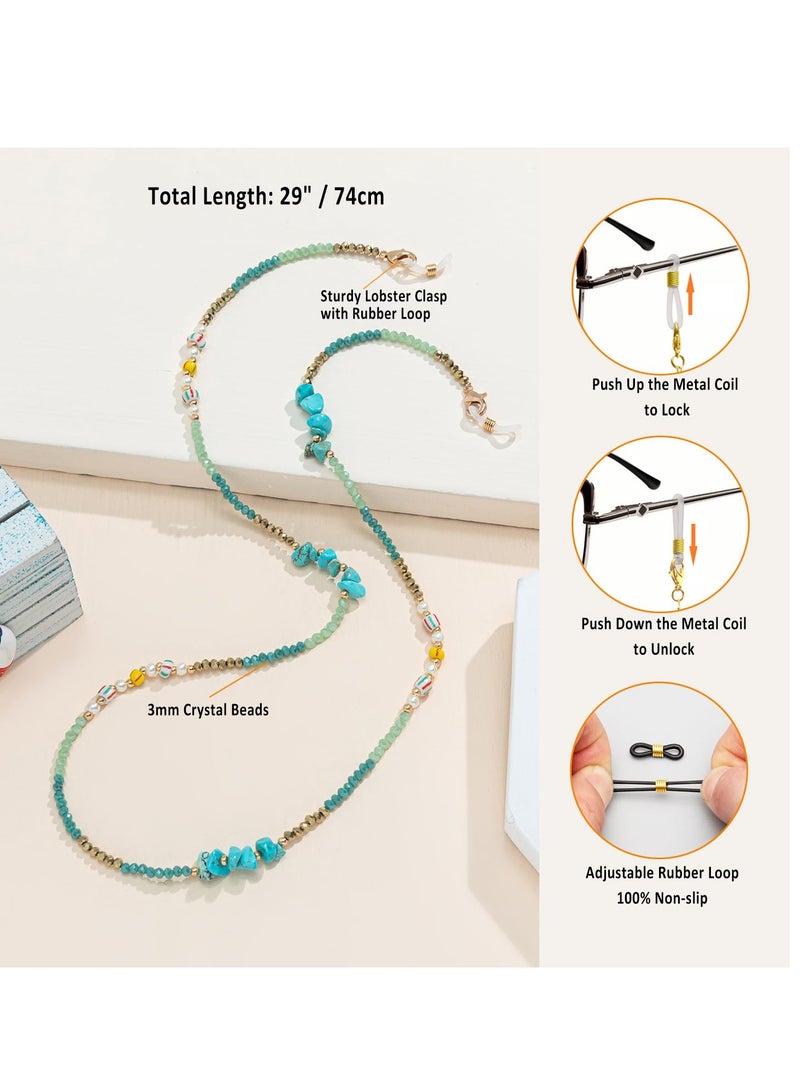 Glasses Chains with Anti Skid Ear Hooks Crystal Beaded Eyeglass Chain for Women Stylish Glasses Holder Necklace Eye Glasses Holders Around Neck Beaded Eyeglass Chains for Women Girl