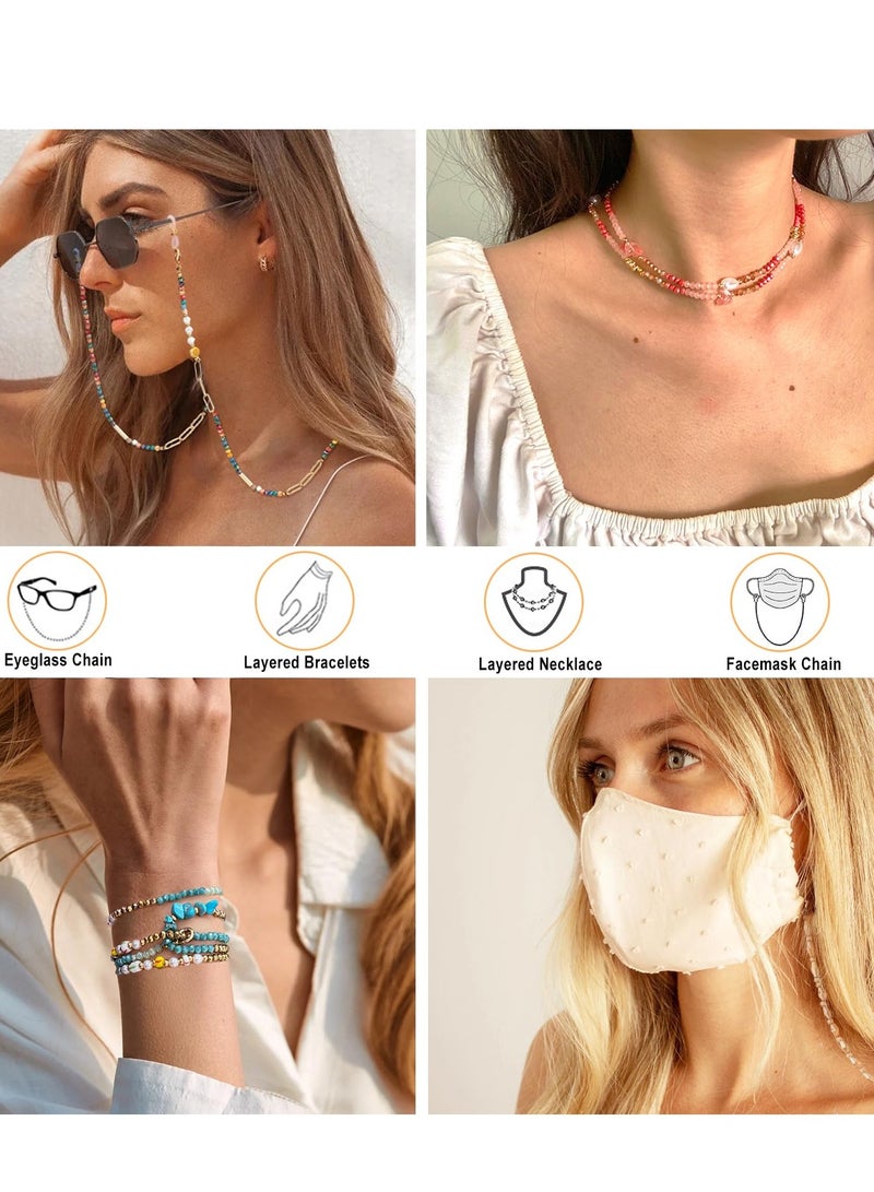 Glasses Chains with Anti Skid Ear Hooks Crystal Beaded Eyeglass Chain for Women Stylish Glasses Holder Necklace Eye Glasses Holders Around Neck Beaded Eyeglass Chains for Women Girl