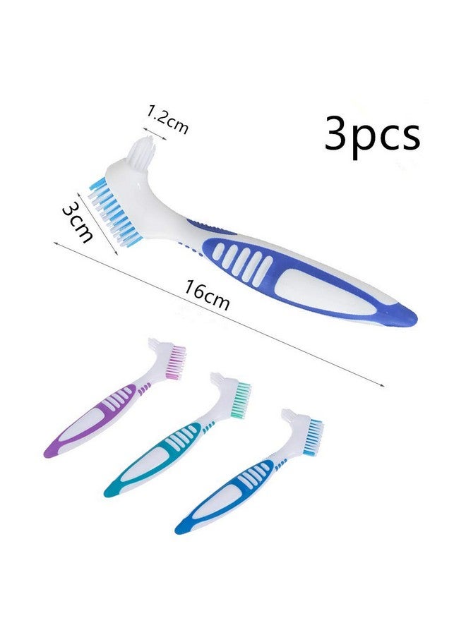Generic 3 Pcs Denture Cleaning Brush Portable Cleaning Brush False Teeth Brushes for Denture Care Denture Cleaner with Multi-Layered Soft Bristles and Dual Angled  - Image 2