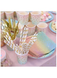 Generic 200Pcs Disposable Cutlery Disposable Paper Tableware Set for 25 Guests Dinnerware Plates Forks Knives Spoons Cups Napkins Straws for Wedding, Baby Shower, Birthday Party Supplies  - Image 4