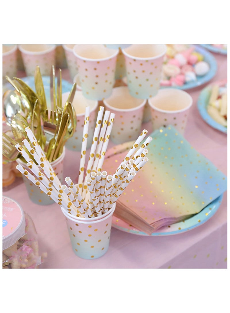 200Pcs Disposable Cutlery Disposable Paper Tableware Set for 25 Guests Dinnerware Plates Forks Knives Spoons Cups Napkins Straws for Wedding, Baby Shower, Birthday Party Supplies - Image 4