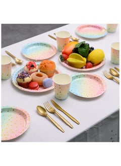 Generic 200Pcs Disposable Cutlery Disposable Paper Tableware Set for 25 Guests Dinnerware Plates Forks Knives Spoons Cups Napkins Straws for Wedding, Baby Shower, Birthday Party Supplies  - Image 5