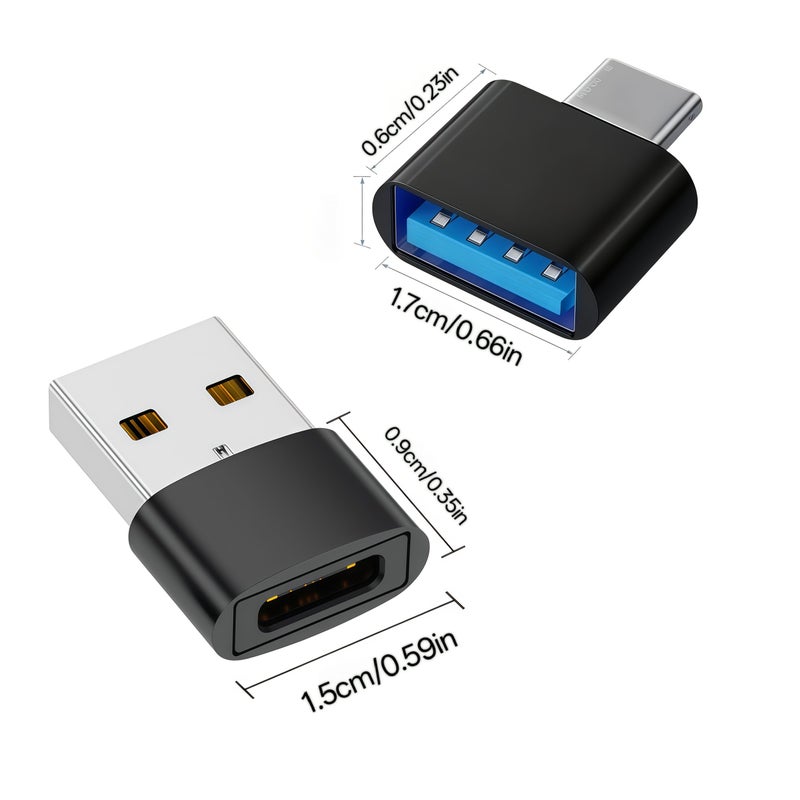 USB C to USB Adapter Set Black 2Pcs Aluminum Shell Charging Adapter - Image 3