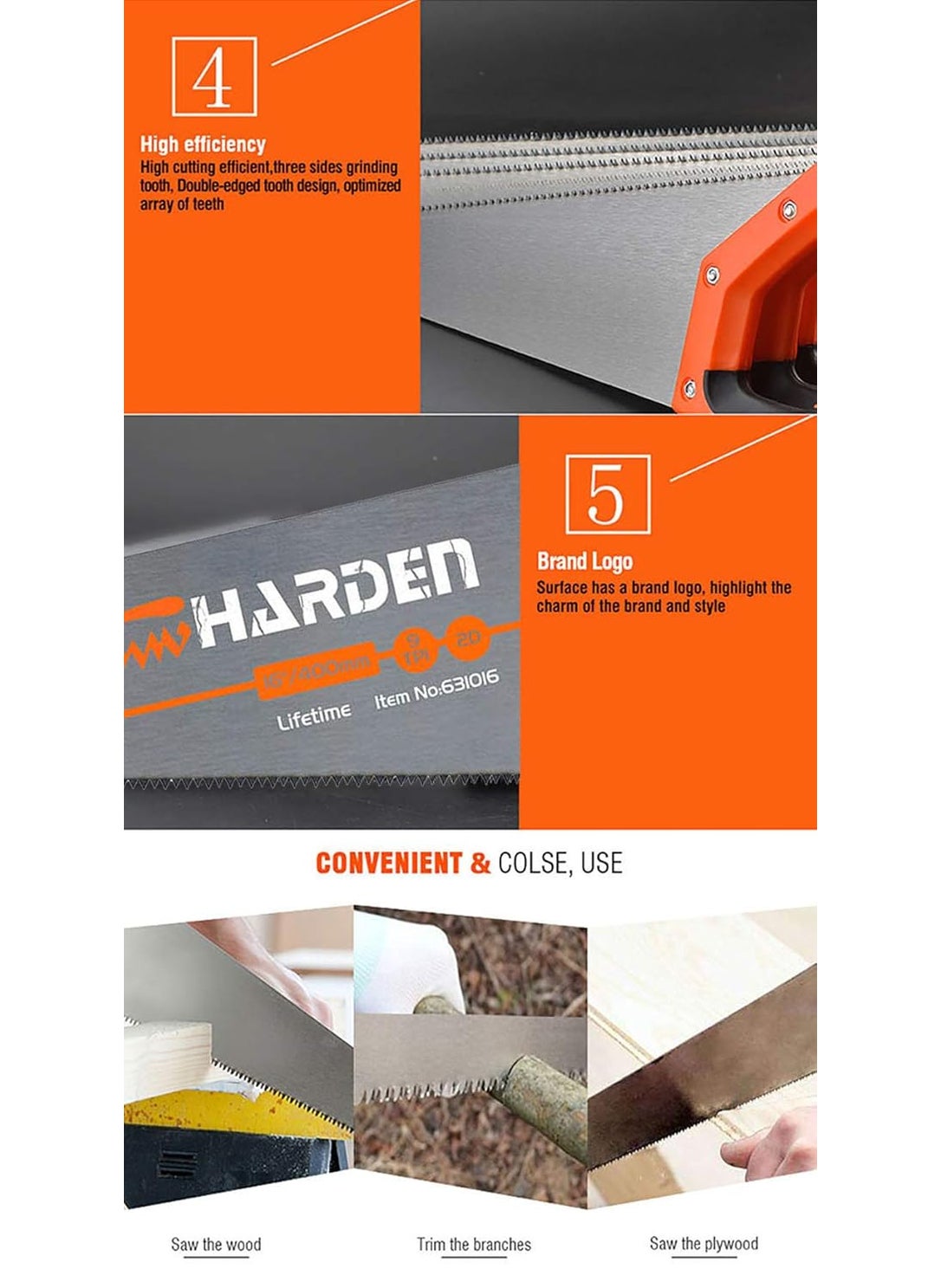 Harden Harden 16 Hand Saw 1065 Manganese Steel for Carpenter 631016  - Image 4