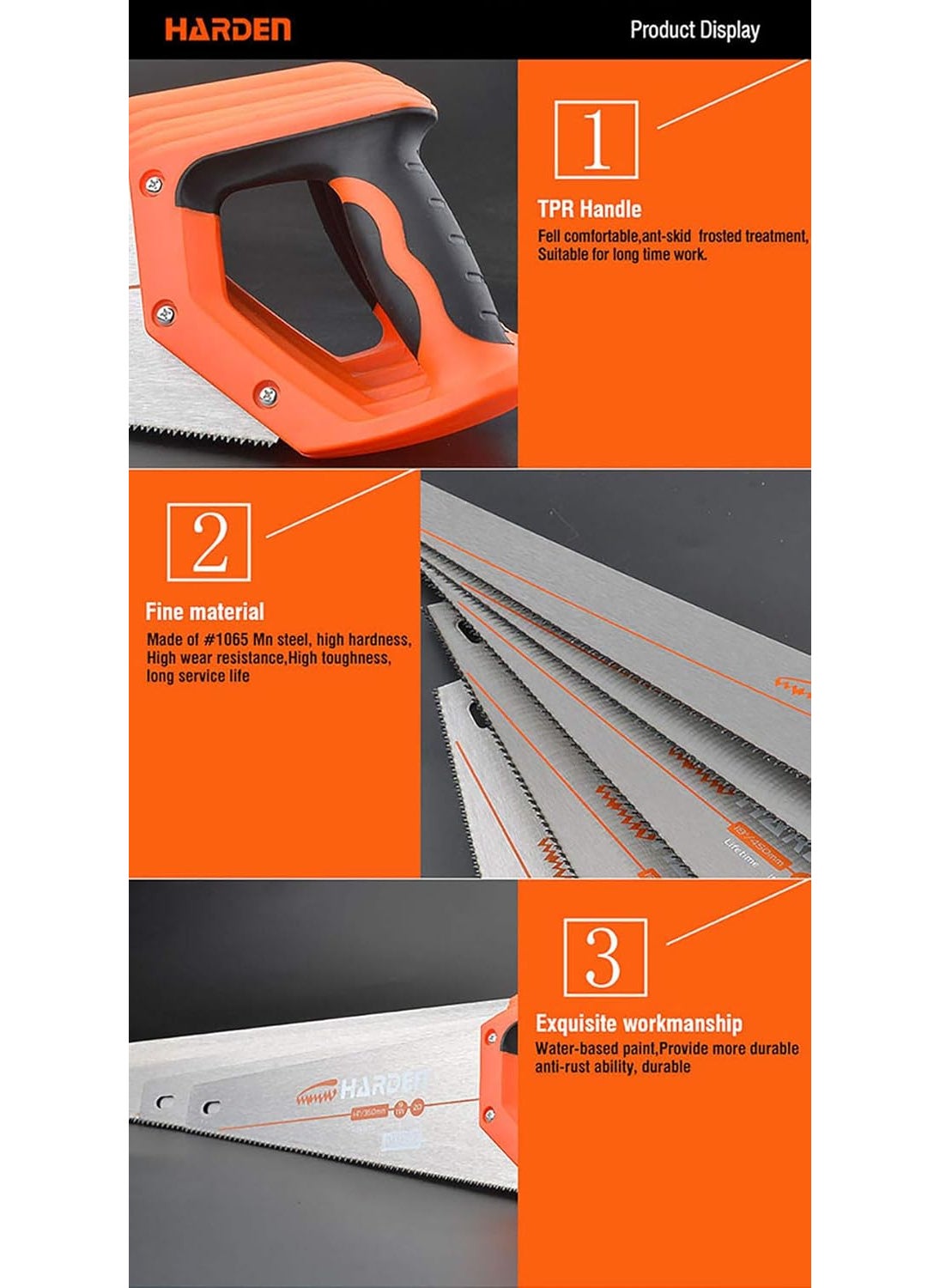 Harden Harden 16 Hand Saw 1065 Manganese Steel for Carpenter 631016  - Image 3