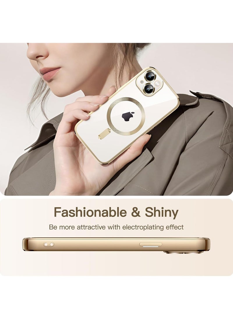 Generic - IPhone 13 Case Magnetic Support Magsafe Charger Wireless Anti Scratch Shockproof Clear Four Corner Cushion Anti Dropping Full Body Protection All Inclusive Lens Protection Cover Gold - Image 1