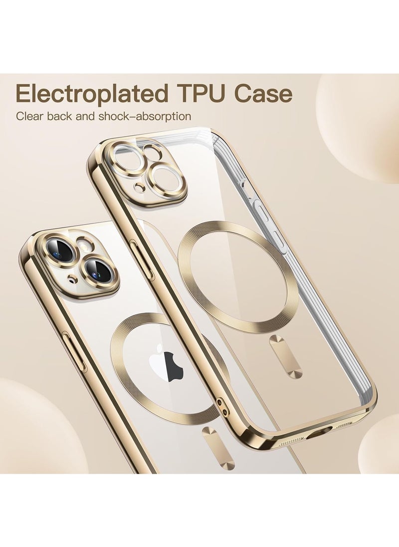 Generic - IPhone 13 Case Magnetic Support Magsafe Charger Wireless Anti Scratch Shockproof Clear Four Corner Cushion Anti Dropping Full Body Protection All Inclusive Lens Protection Cover Gold - Image 1