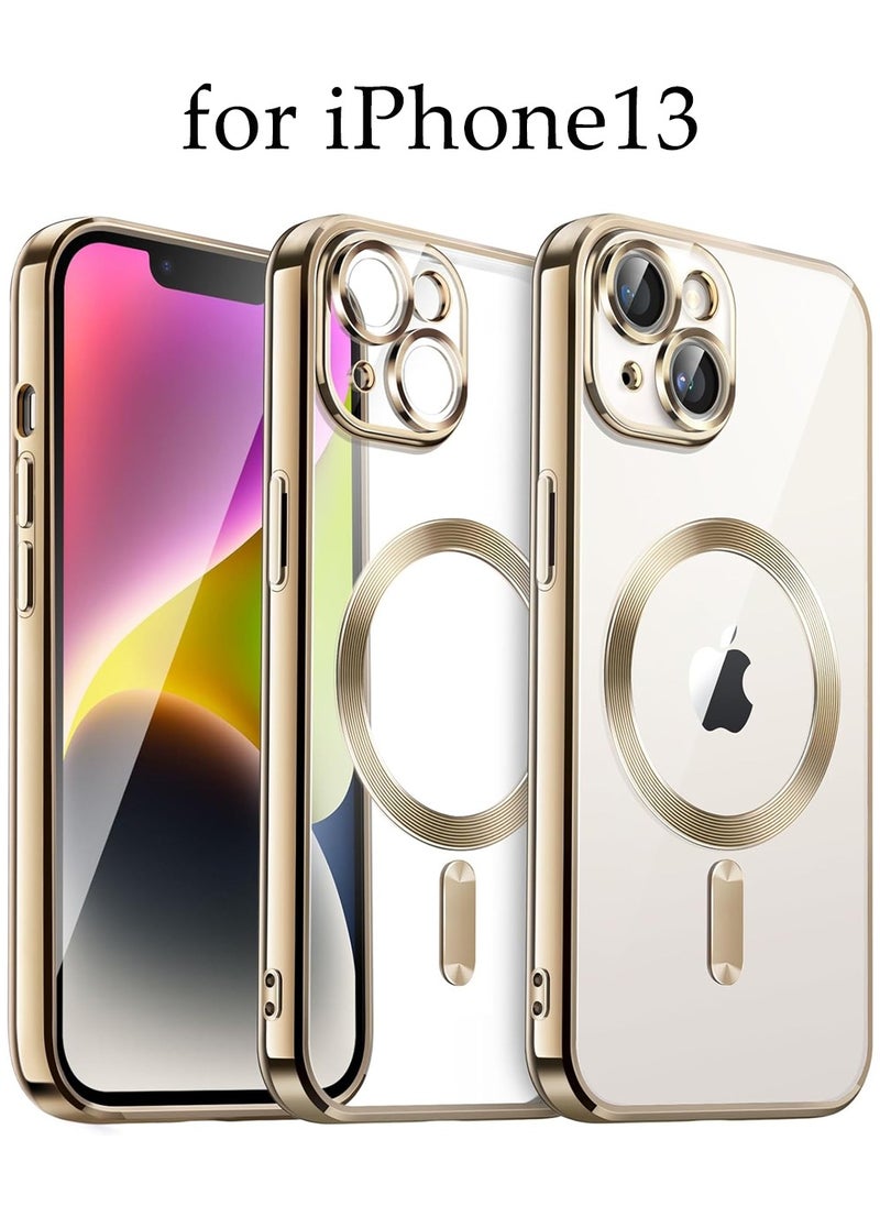Generic - IPhone 13 Case Magnetic Support Magsafe Charger Wireless Anti Scratch Shockproof Clear Four Corner Cushion Anti Dropping Full Body Protection All Inclusive Lens Protection Cover Gold - Image 1
