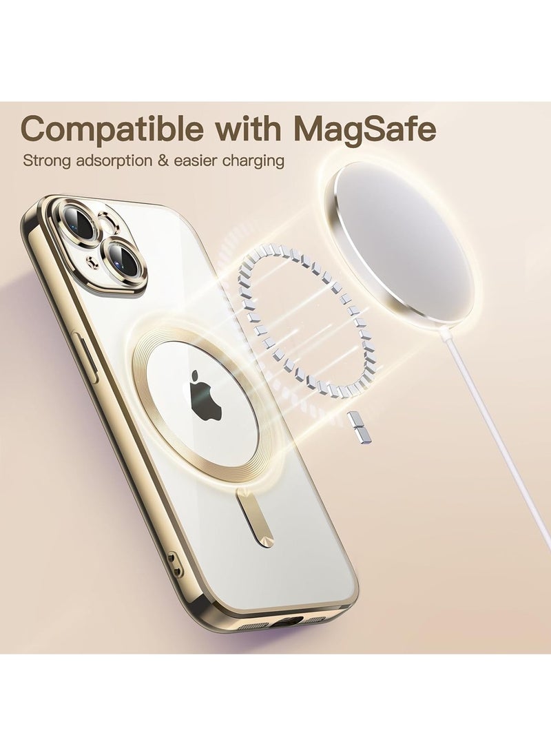 Generic - IPhone 13 Case Magnetic Support Magsafe Charger Wireless Anti Scratch Shockproof Clear Four Corner Cushion Anti Dropping Full Body Protection All Inclusive Lens Protection Cover Gold - Image 1