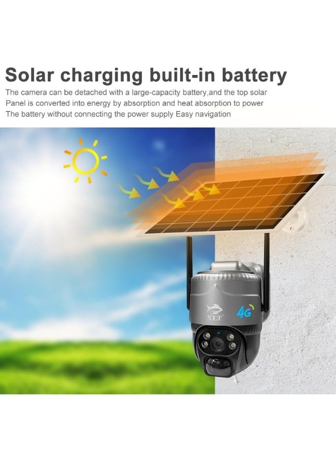 XLT - 4G Sim Card Solar Camera PTZ Camera Outdoor Solar Powered Security Camera 3MP HD Dual Lens with Pan Tilt 360°View - Image 1