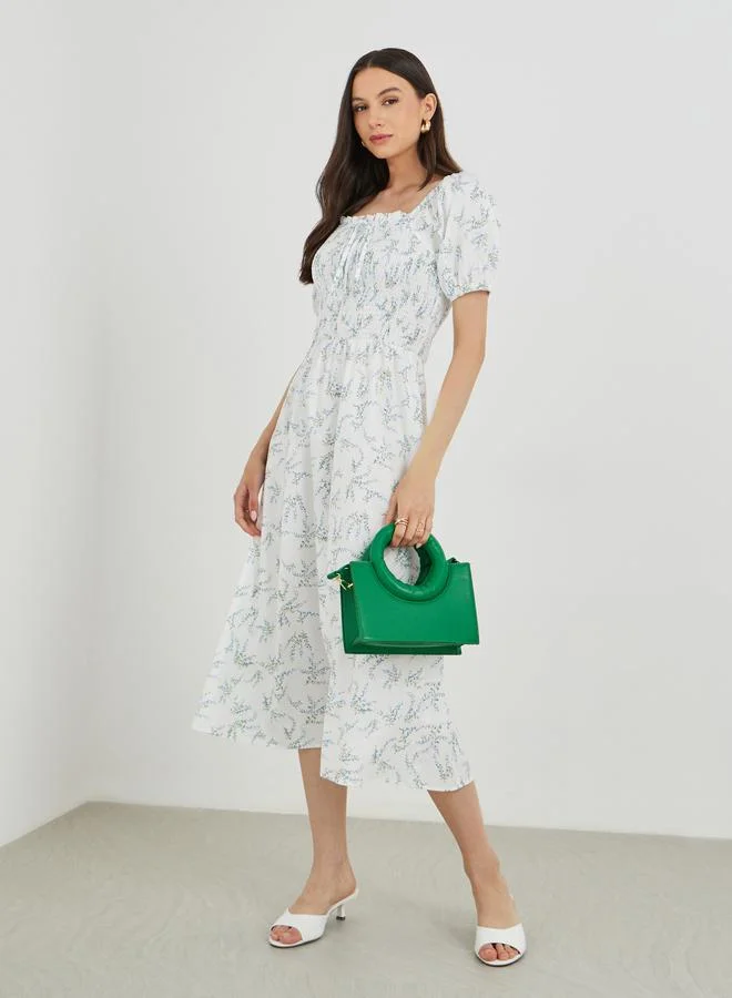 تايك تو فستان ميدي بطبعات زهور وأكمام منفوشة وسموك