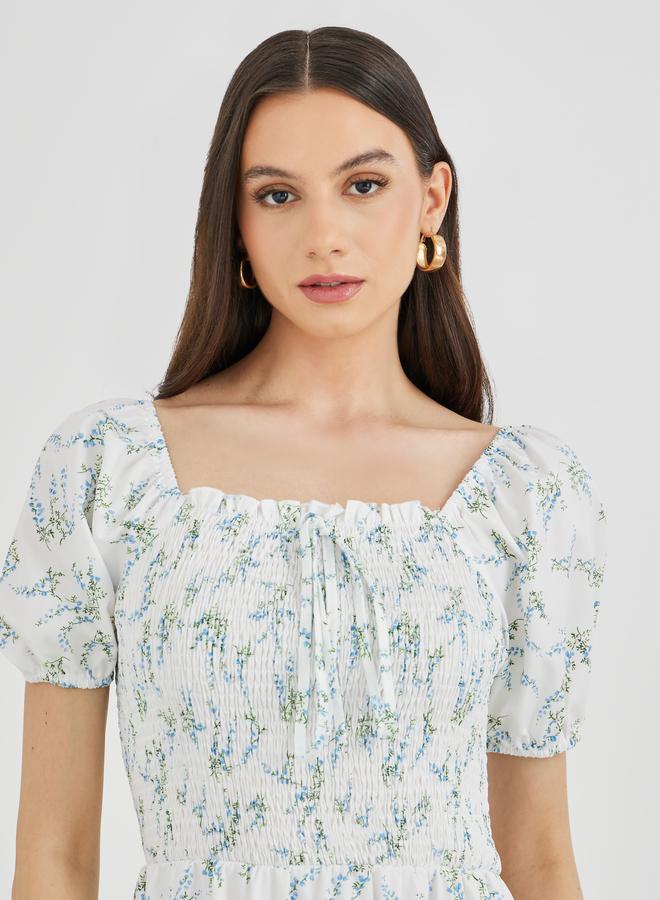 تايك تو فستان ميدي بطبعات زهور وأكمام منفوشة وسموك - Image 4