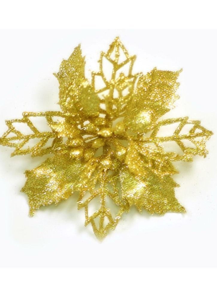 ACLIX Pack Of Three Artificial Flower for Christmas Tree Colorful Glitter Flowers DIY Home Ornaments  - Image 4