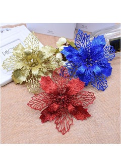 ACLIX Pack Of Three Artificial Flower for Christmas Tree Colorful Glitter Flowers DIY Home Ornaments  - Image 1