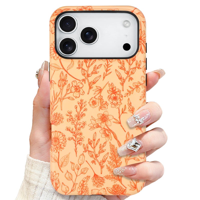 SOKAD Magnetic Sage Floral Phone Case for iPhone 17 Pro Max, Vintage Orange Flower Pattern Compatible with Magsafe Matte Protective Case Cover with Screen Protector for Girls Women - Image 1
