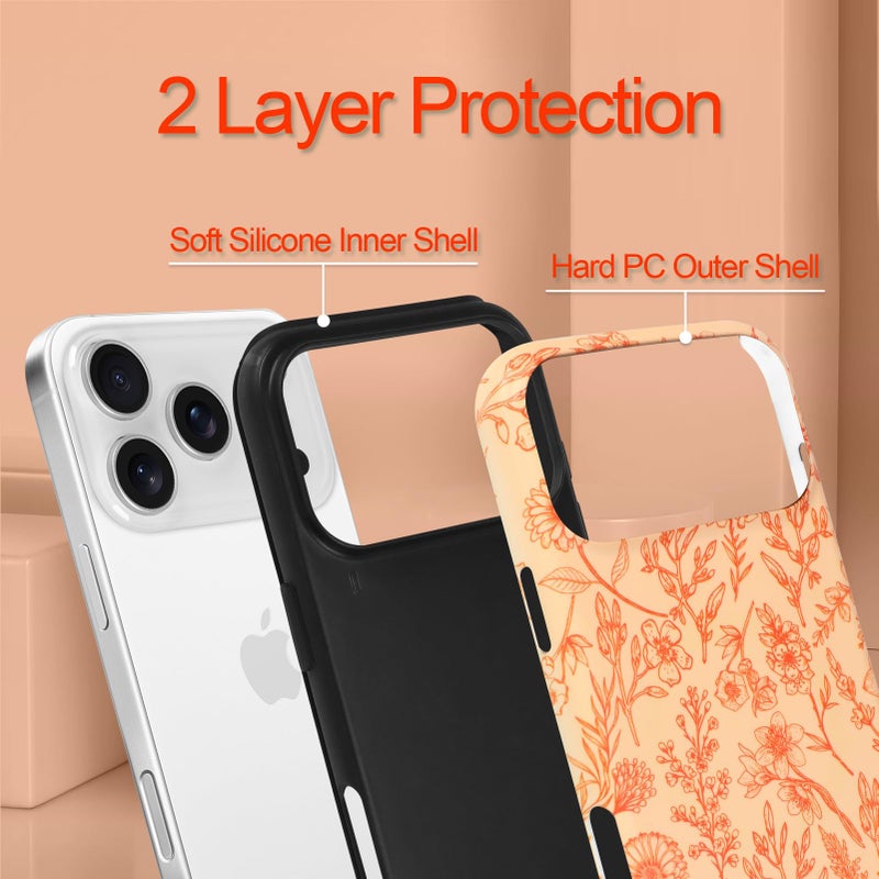 SOKAD Magnetic Sage Floral Phone Case for iPhone 17 Pro Max, Vintage Orange Flower Pattern Compatible with Magsafe Matte Protective Case Cover with Screen Protector for Girls Women - Image 3