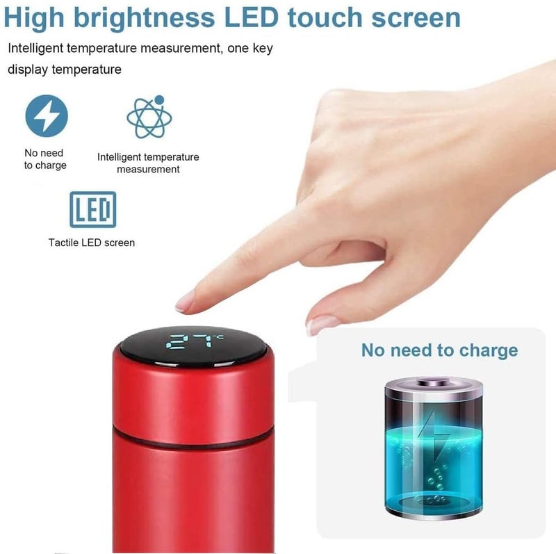 IKTU 500ml Hot & Cold Smart LED Temperature Display Water Bottle, Double Wall Vacuum Insulated Flask, Food Grade SUS304 Stainless Steel Bottle (Red) - Image 4