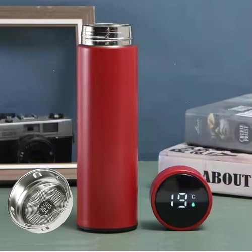 IKTU 500ml Hot & Cold Smart LED Temperature Display Water Bottle, Double Wall Vacuum Insulated Flask, Food Grade SUS304 Stainless Steel Bottle (Red) - Image 1