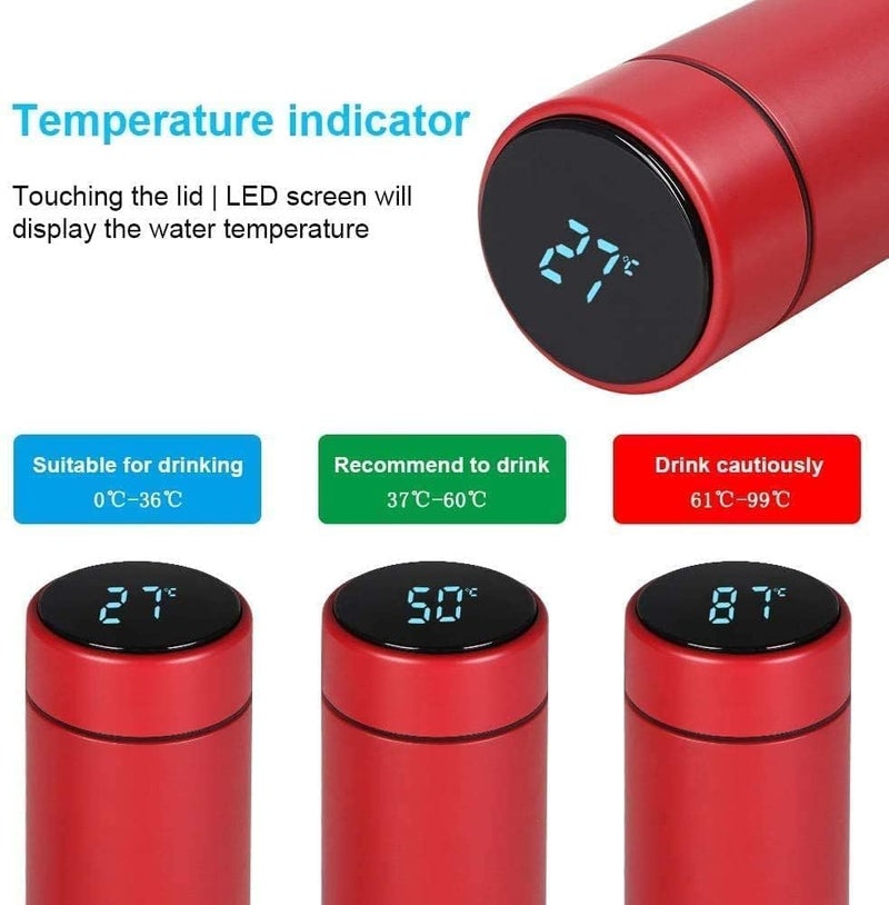 IKTU 500ml Hot & Cold Smart LED Temperature Display Water Bottle, Double Wall Vacuum Insulated Flask, Food Grade SUS304 Stainless Steel Bottle (Red) - Image 5