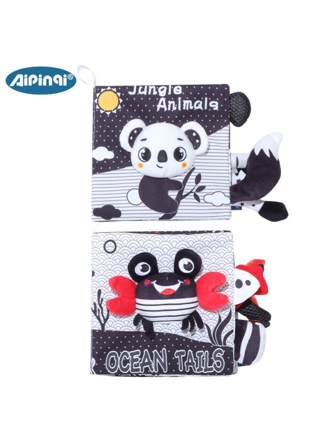 New Animal Black And White Cloth Book Baby Early Education Pop-up Book Baby Tail Cloth Book Baby Toys - Image 4