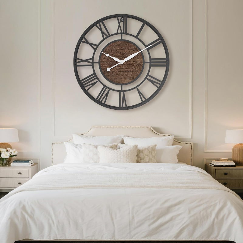 Pytha Sight 30 Inch Extra Large Giant Wall Clock,Oversized Round Silent Vintage Industrial Black Metal Farmhouse Big Roman Numeral Wall Clocks for Living Room,Kitchen,Bedroom Home Decor - Image 4