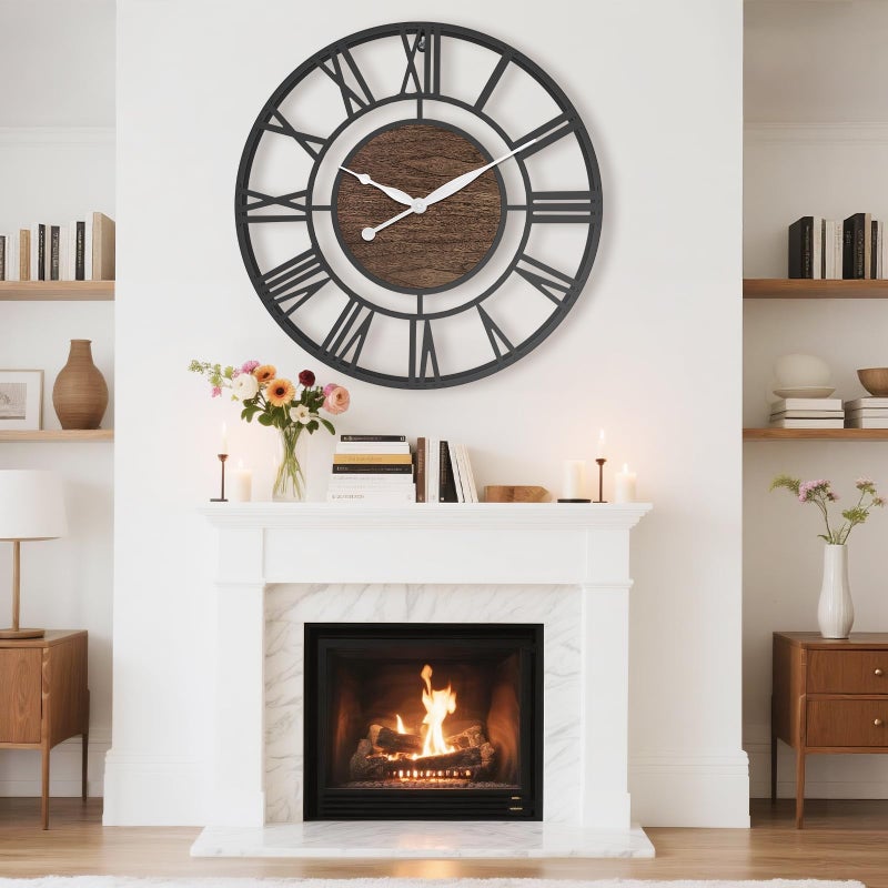 Pytha Sight 30 Inch Extra Large Giant Wall Clock,Oversized Round Silent Vintage Industrial Black Metal Farmhouse Big Roman Numeral Wall Clocks for Living Room,Kitchen,Bedroom Home Decor - Image 3