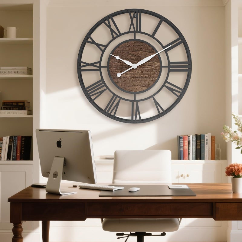 Pytha Sight 30 Inch Extra Large Giant Wall Clock,Oversized Round Silent Vintage Industrial Black Metal Farmhouse Big Roman Numeral Wall Clocks for Living Room,Kitchen,Bedroom Home Decor - Image 5