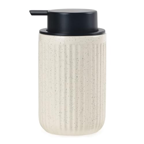 BosilunLife Dish Hand Soap Dispenser - Liquid Pump Soap Dispenser for Bathroom 12oz Ceramic Kitchen Dish Dispenser with Rust-Proof Liquid Pump Modern Refillable Lotion Bottles, Beige - Image 1